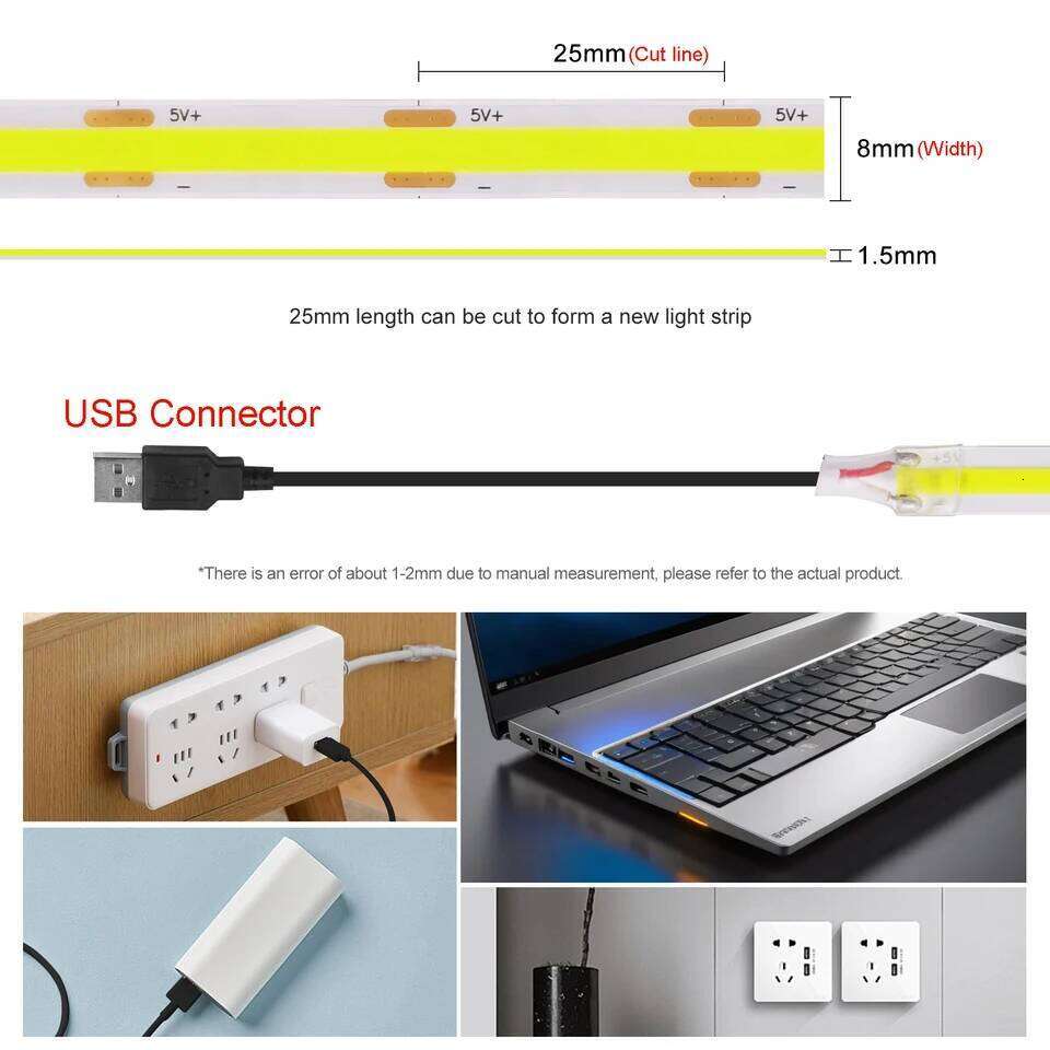 Super Bright USB DC5V COB Led Light Strip 320LED/m High Density Flexible Linear Lighting Warm/Natural/White 50cm 1m 2m 3m 4m 5m Z260226