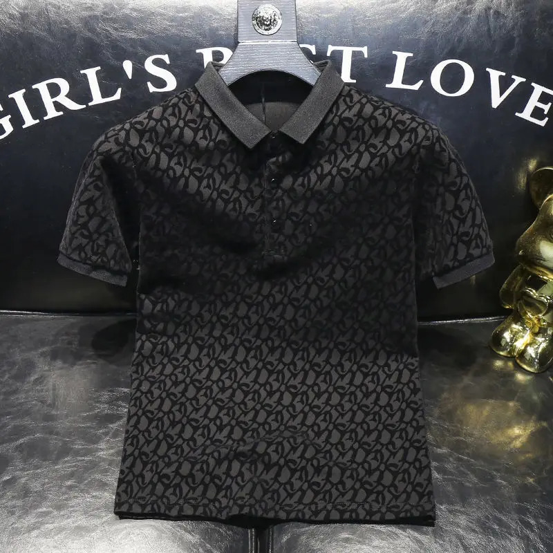 Golf Shirt CROP TOP Trend Short Sleeved Men Summer Self Cultivation Tops Leisure Jacquard Ins Lapel Collar Button Slim 260227