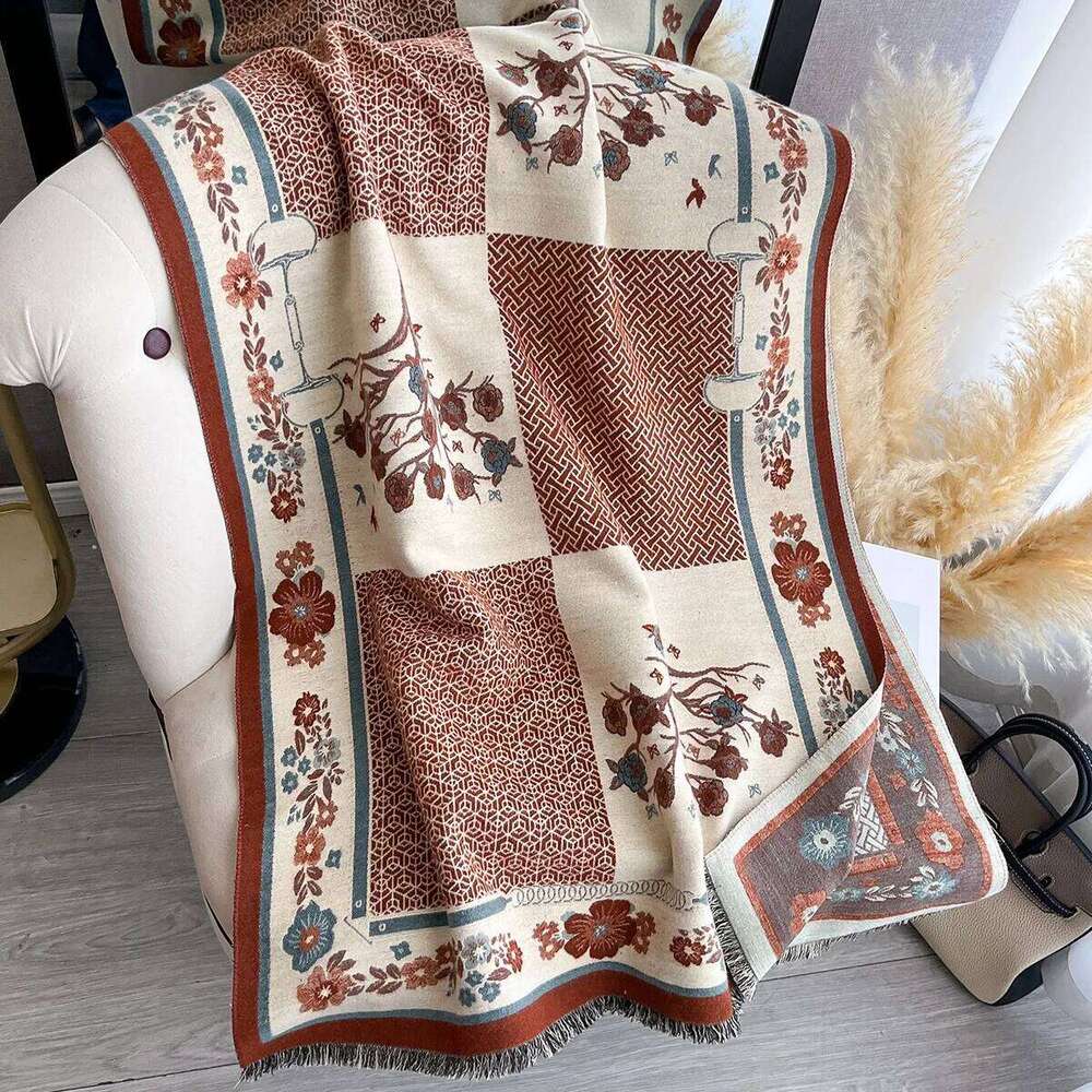 2025 New Women's Flower Warm Shawl Simple Thick Imitation Cashmere Scarf with Jacquard Ideal for Autumn and Winter Z260226
