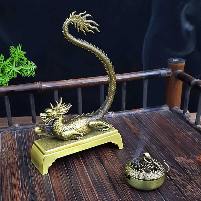 Dragon Incense Burner Solid Brass Feng Shui Ornament for Home Aromatherapy & DecorT260227