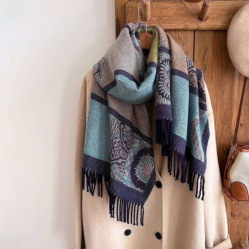 New Luxury Brands Ethnic style Two-Sided Cashmere Soft Warm Fringe Pashmina Shawl Winter Coldproof Windproof Blanket Scarf Z260226