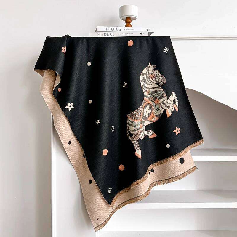 Women's Faux Cashmere Winter - War Horse Pattern Thick Warm Blanket Scarf | Fashionable Luxurious, Easy-Match with Coat Z260226