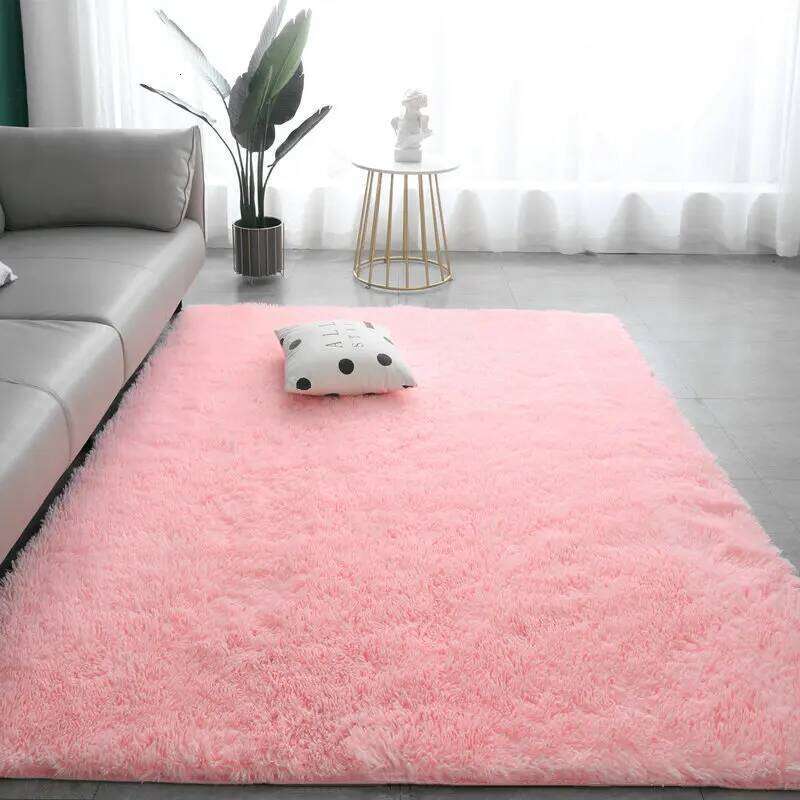 VIKAMA Nordic Style Silk Wool Tie Dyed Solid Color Long Hair Tea Table Living Room Bedroom Household Carpet Floor Bay Window Mat H260226