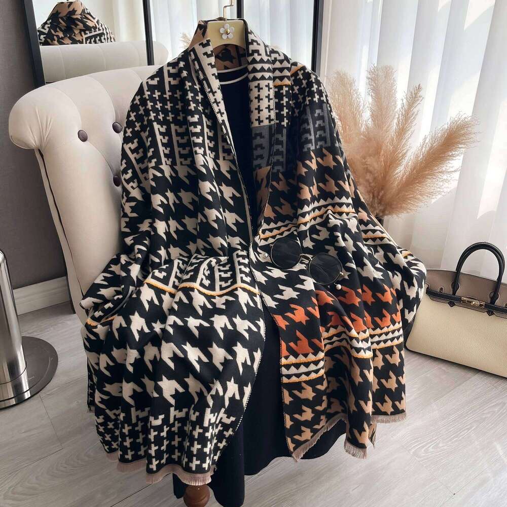 New Houndstooth Print Scarf for Women Warmer Winter Cashmere Pashmina Scarves Shawls Female Thick Blanket Wraps Foulard 2025 Z260226
