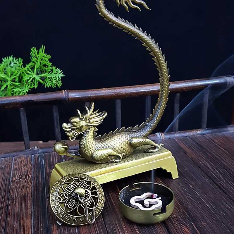 Dragon Incense Burner Solid Brass Feng Shui Ornament for Home Aromatherapy & DecorT260227
