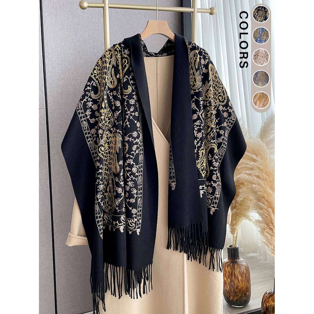 Vintage Winter Embroidery Cashmere Scarf Women Design Warm Pashmina Blanket Poncho Scarves Female Shawl Thick Foulard Bufanda Z260226