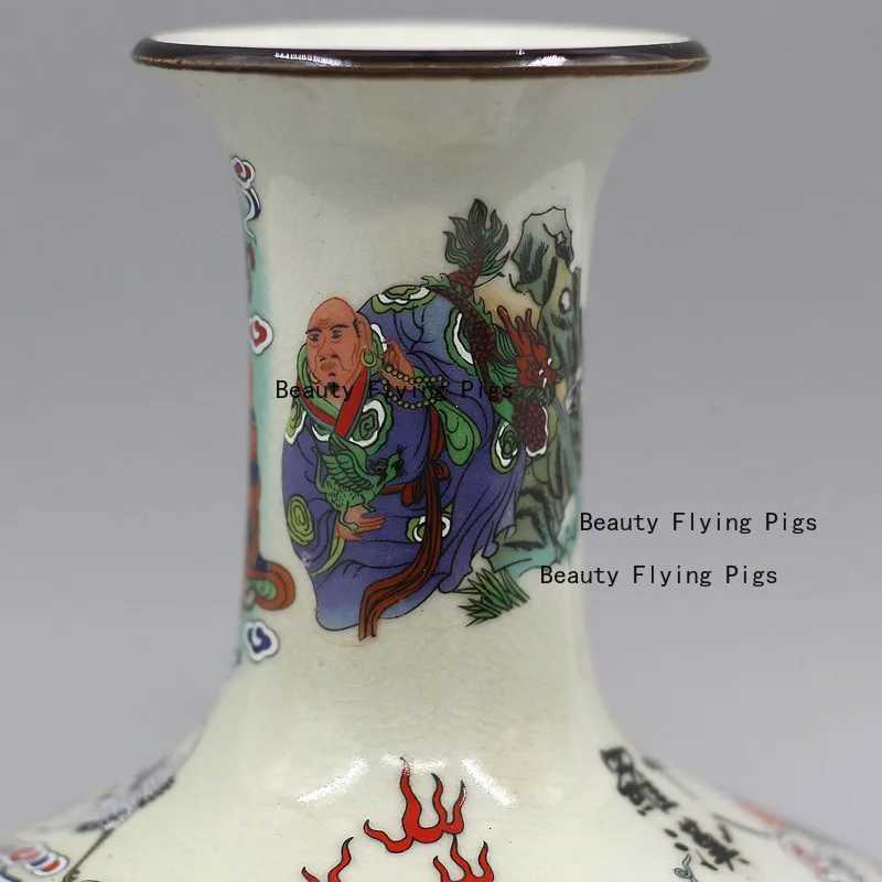 Eighteen Arhats Vase Chinese Ge Kiln Crackle Ceramic Decor for Home & Flower ArrangementT260227