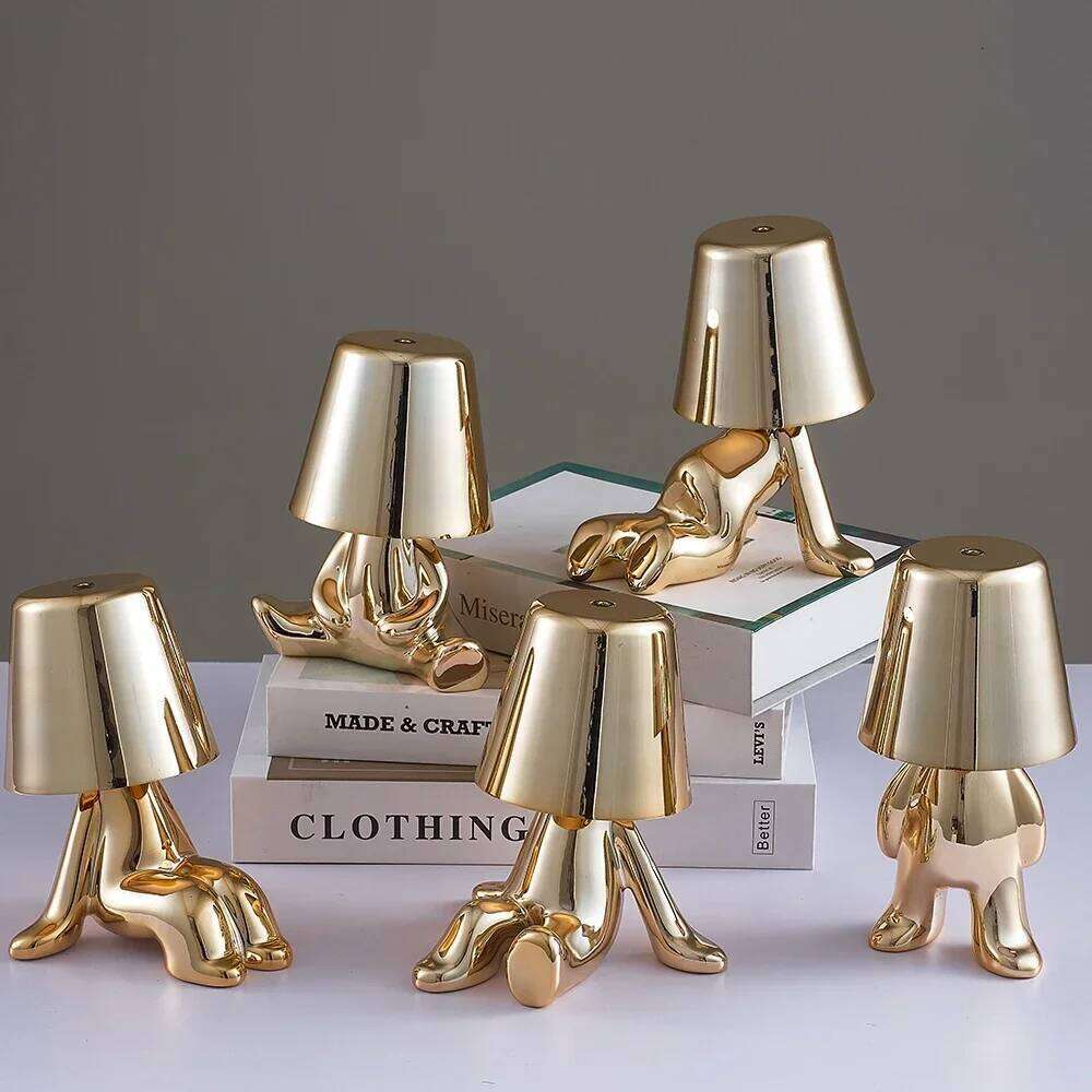 Nordic Chrome Little Golden Man Table Lamp Living Bedroom Bedside Children's Room Night Lights Net Red Creative Desk Lamps Z260227