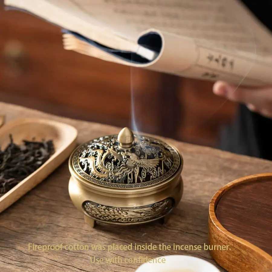 Incense Burner Alloy Dragon & Phoenix Hollow Relief New Chinese Style for Home DecorT260227