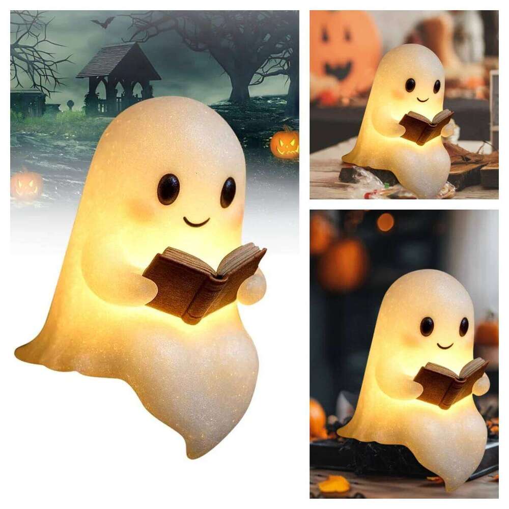 Cute Ghost Reading LED Night Spooky Table Lamp Desk Light For Bedroom Study Book Lovers Halloween Ornament Z260227