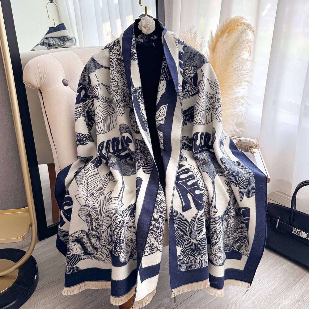2025 Luxury Leaf Print Scarf for Women Warmer Winter Imitation Cashmere Pashmina Scarves Shawls Female Thick Blanket Wraps Foul Z260226