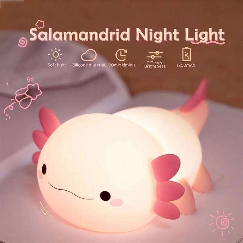Hot Sale Axolotl Nursery Night Light USB Rechargeable Touch Control Lamp for Child Bedroom Z260227