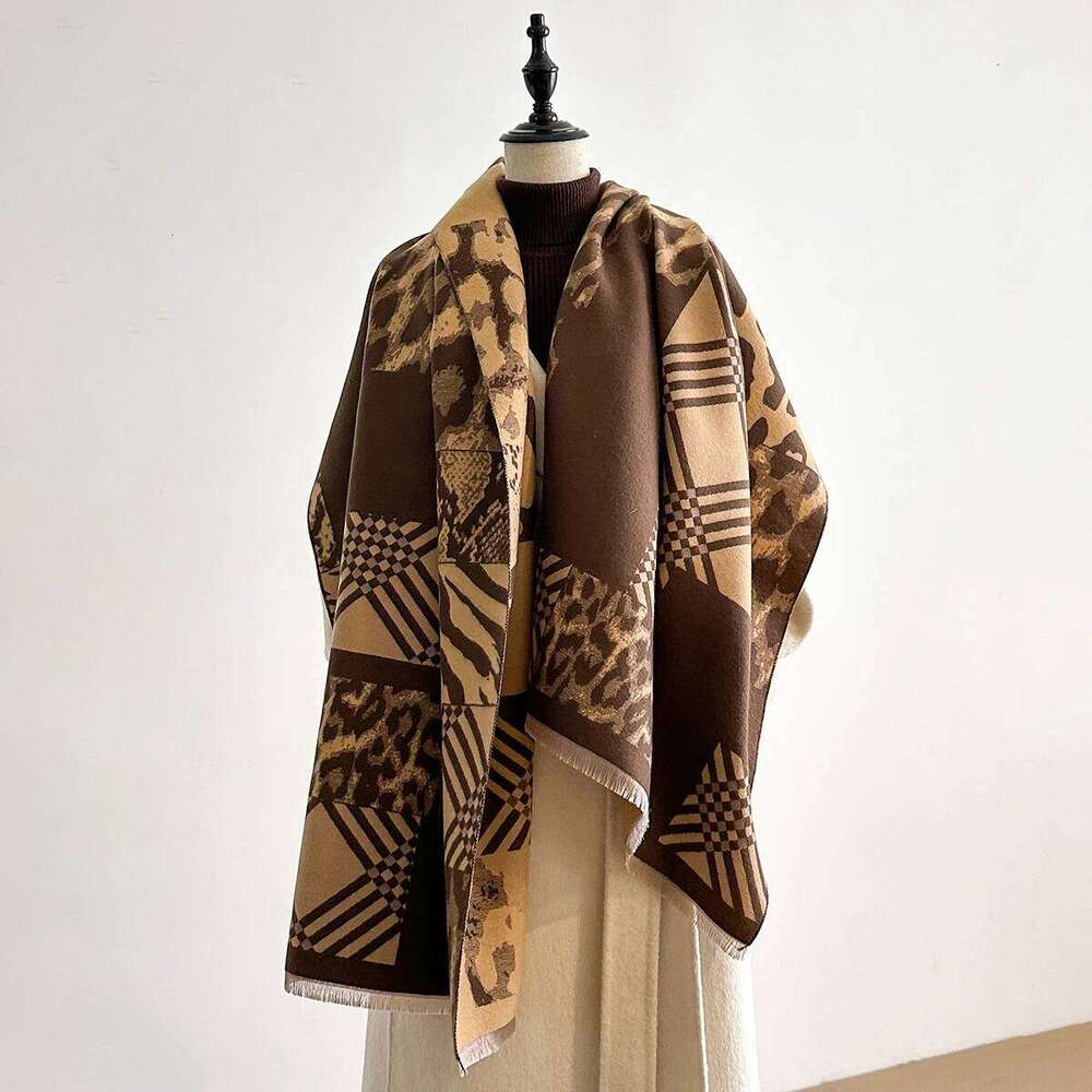 Women's Leopard Print Pattern Scarf, Pashmina Shawls, Lady Wraps, Thick, Warm, Cashmere, Imitation, Female, Winter Z260226