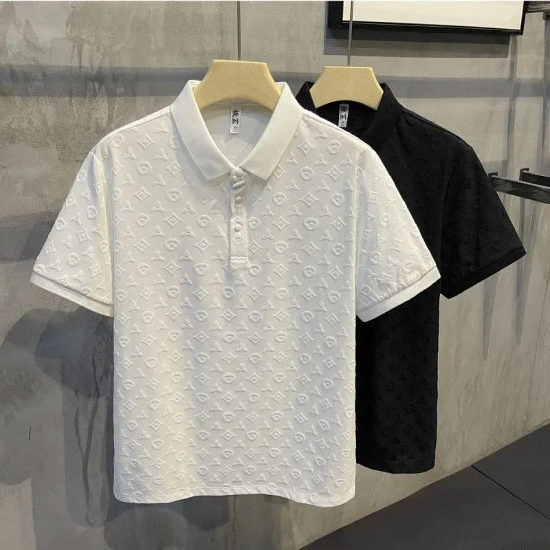 Summer Mens Lop-up Hollow Short-sleeved Polo Tee Shirt Ice Silk Breathable Business Fashion T-Shirt Male Clothes 260227 - view 3