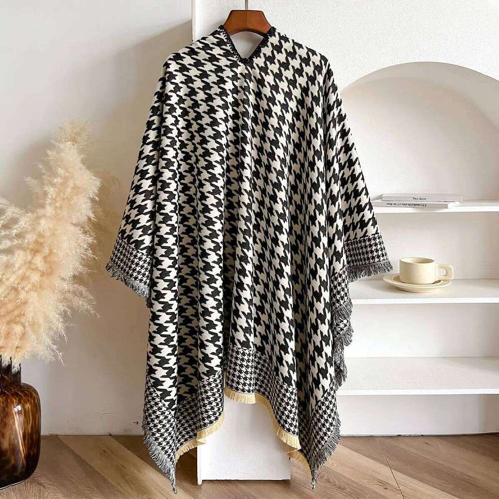 Luxury Brand Houndstooth Women Scarf New Winter Warm Double-sided Slit Large Shawl Pashmina Foulard Square Thick Blanket Poncho Z260226