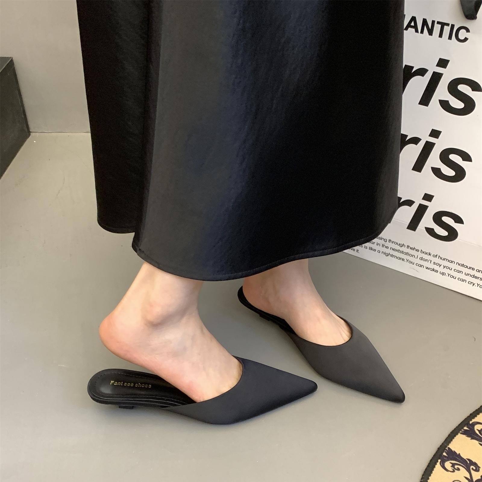 Dress Shoes Pointed-toe slim low-heel closed-toe half-slip women spring shoes with niche design shallow vamp slip-on style