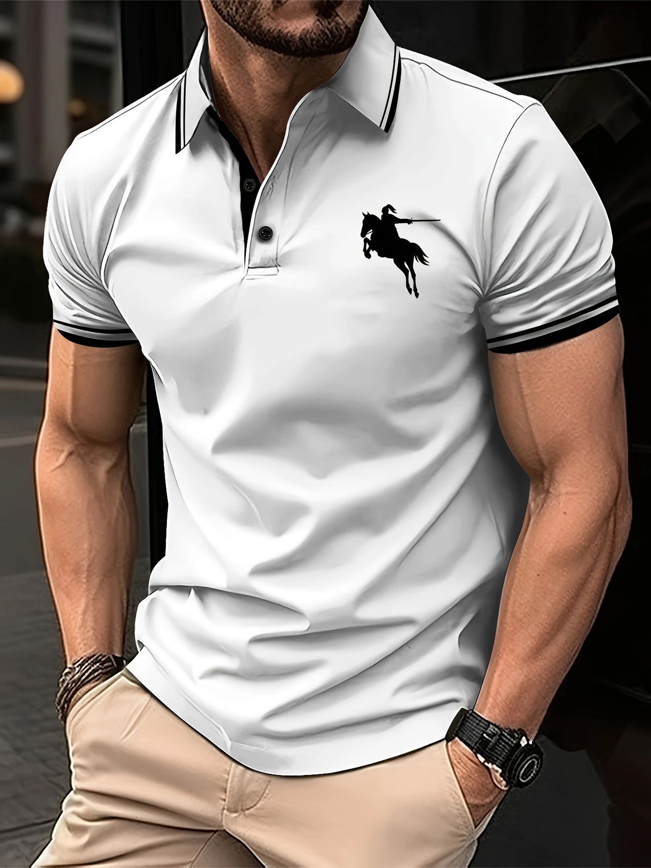 Luxury Designer Clothes European And American Foreign Trade New 3D Digital Solid Color Turn-Down Collar Short Sleeve Sports Shirt Casual Loose Mens Po