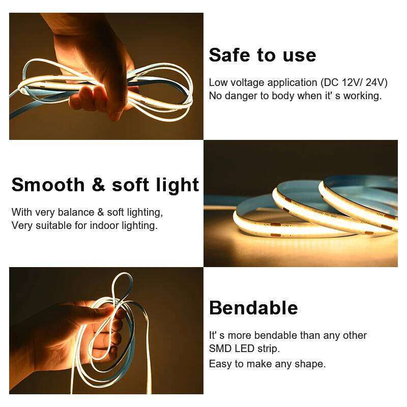 10m COB Strip Lights 320LEDs/m High Density Flexible LED Ribbon Tape 3000K 4000K 6500K Dimmable Linear Lighting DC12V 24V Z260226
