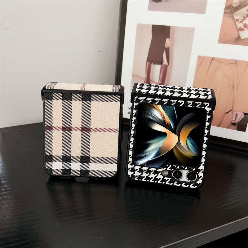Compatible with Samsung ZFlip6 Phone Case Foldable Screen Plaid Pattern Three-Segment Hinge ZFLIP5/4 Protective Cover ZFLIP3
