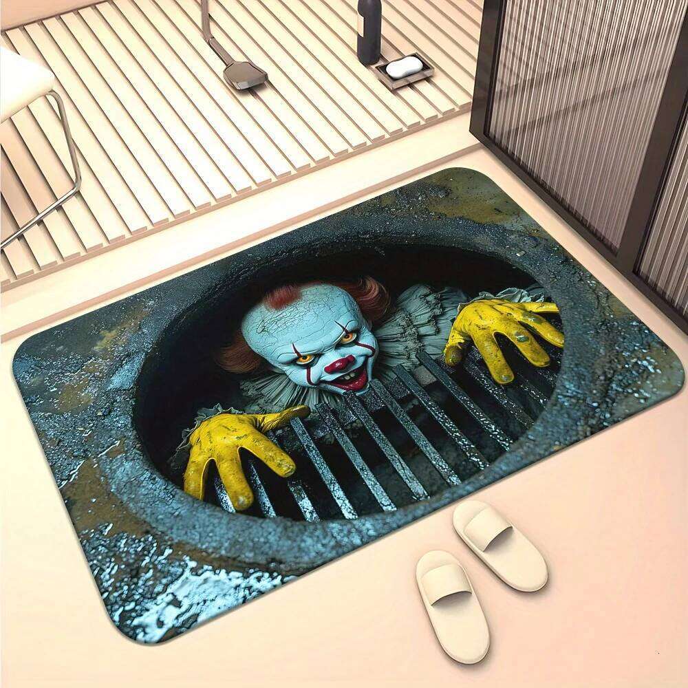 VIKAMA Horror 3d Stereo Clown Carpet Non-Slip Bathroom Entrance Dirt-Resistant Door Mat Halloween Decorations H260226