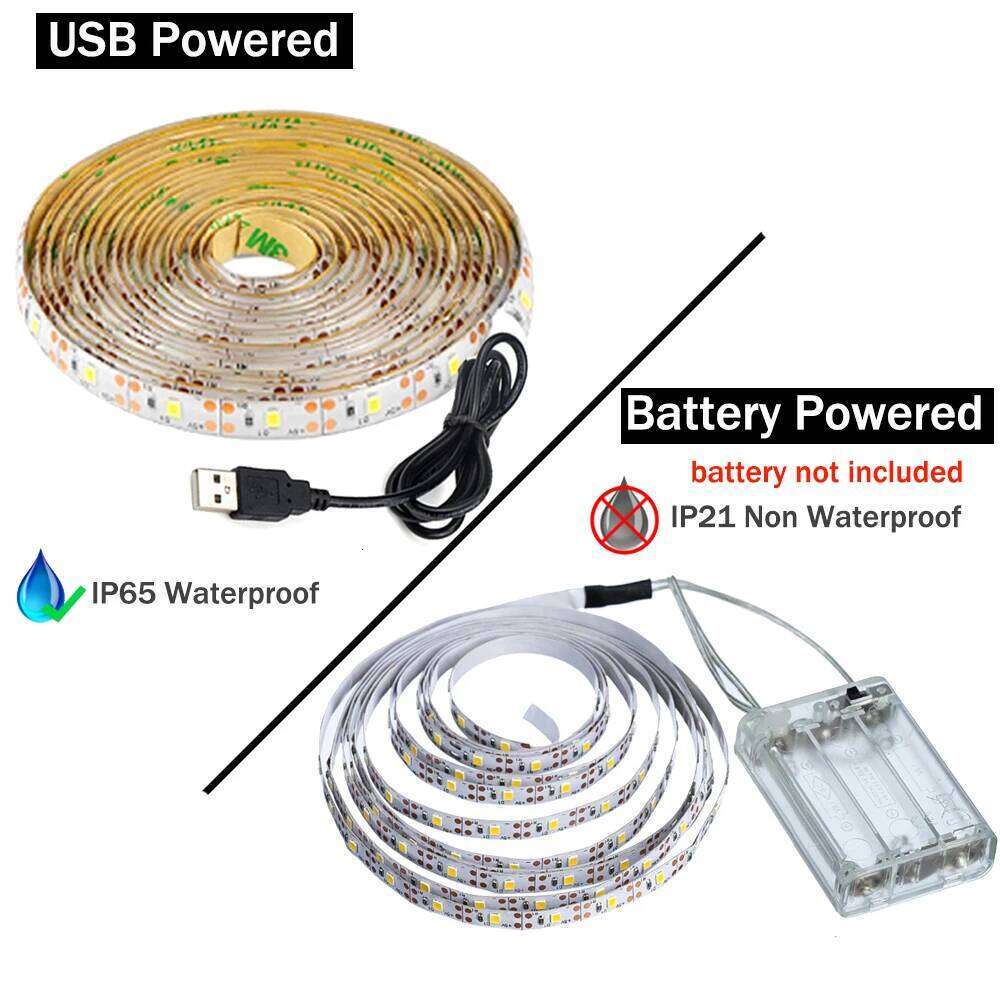 DC 5V USB Strip 2835 SMD Flexible LED Ribbon Tape 60Leds Battery Powered TV Backlight Ceiling Cabinet Light Night Lamp Z260226