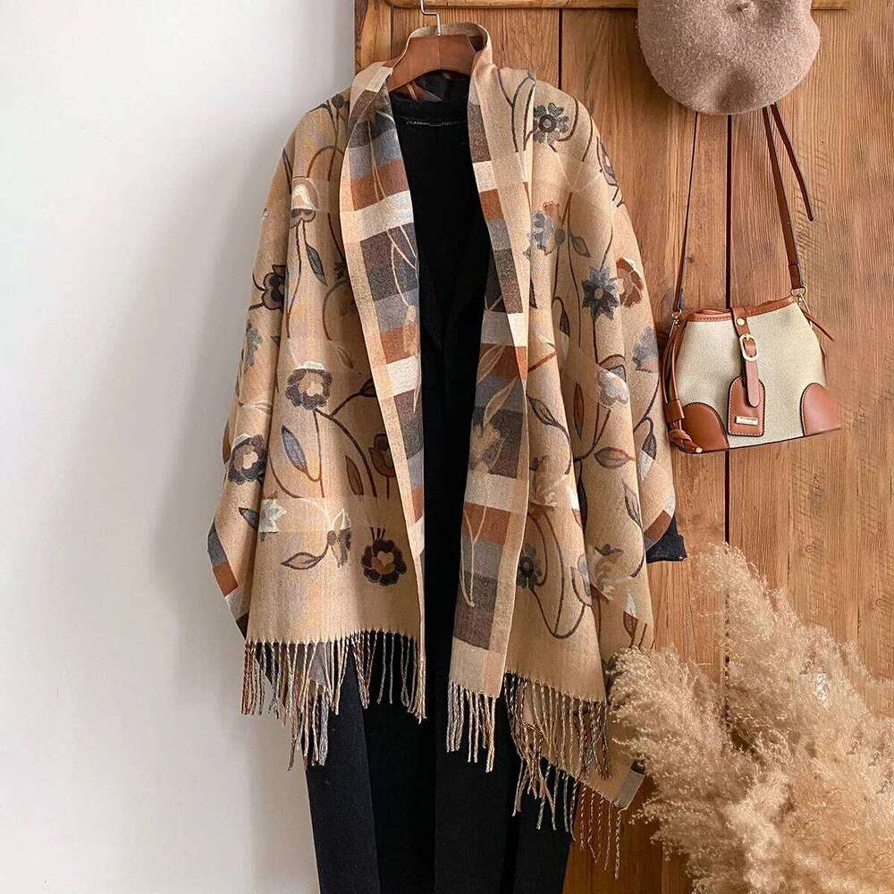 Women Bohemian Style Floral Pattern Imitation Cashmere Scarves Winter Warm Two-Sided Thick Long Tassel Shawl Coldproof Scraf Z260226