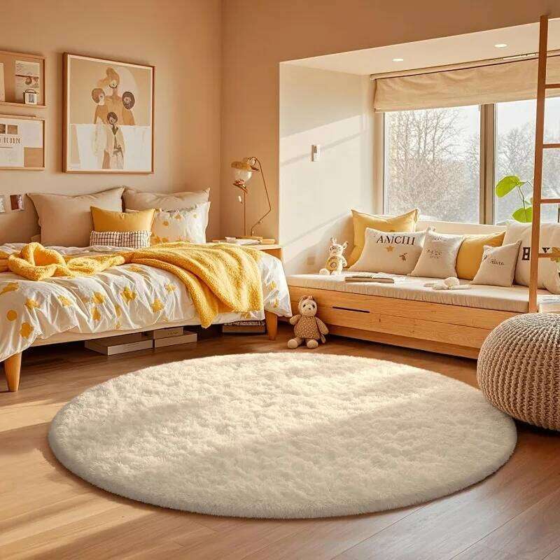 Round Cream White Soft Fluffy Circle Carpet Plush Shaggy Area Rug for Bedroom Living Kids Room Nursery Home Decoration H260226