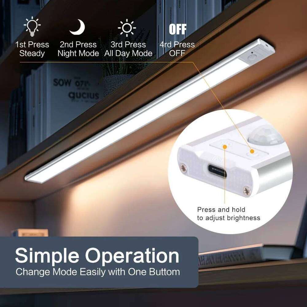 10-50cm LED Motion Sensor Light Night Wireless Lamp USB Battery Rechargeable Wall Under Cabinet For Bedroom Kitchen Lighting Z260227