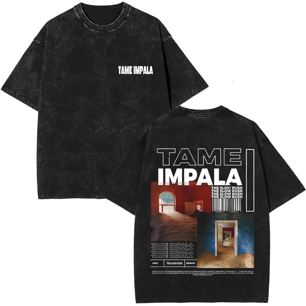 Washed Vintage Tame Impala Graphic Print Tshirts Mens Clothing Pop Rock Band Tshirt Men Women Fashion Retro T Shirt 260227