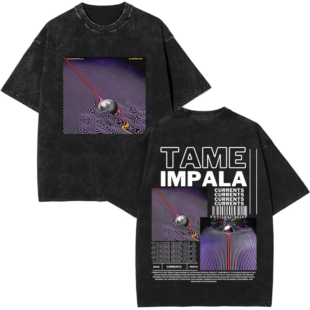 Washed Vintage Tame Impala Graphic Print Tshirts Mens Clothing Pop Rock Band Tshirt Men Women Fashion Retro T Shirt 260227