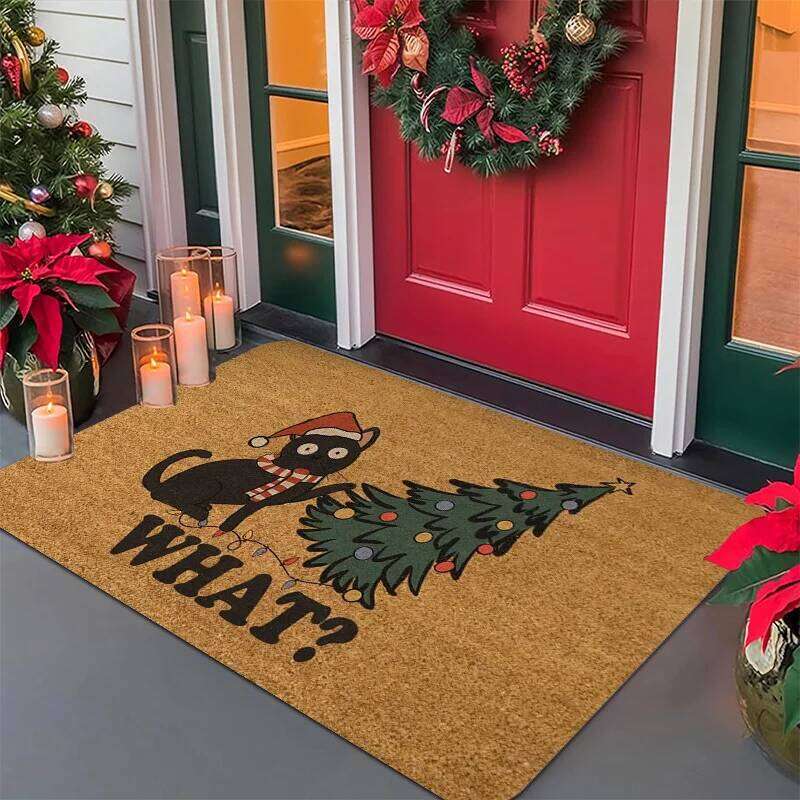 VIKAMA Black Cat and Christmas Tree Pattern Rug Bedroom Entryway Doormat Soft Comfortable Floor Mat Home Decor H260226