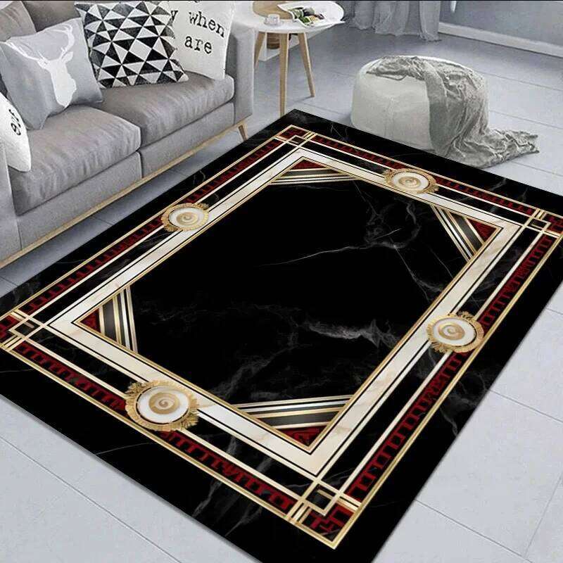 Black Gold Marble Carpet for Living Room Decorations Sofa Table Large Area Rugs Hallway Balcony Long Floor Mat Anti-slip Doormat H260226