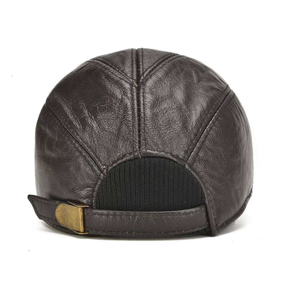 Hot Sale Casual Earflap Cap Men's Cowhide Caps Male Fall Winter Genuine Real Cow Leather Baseball Hats Z260226