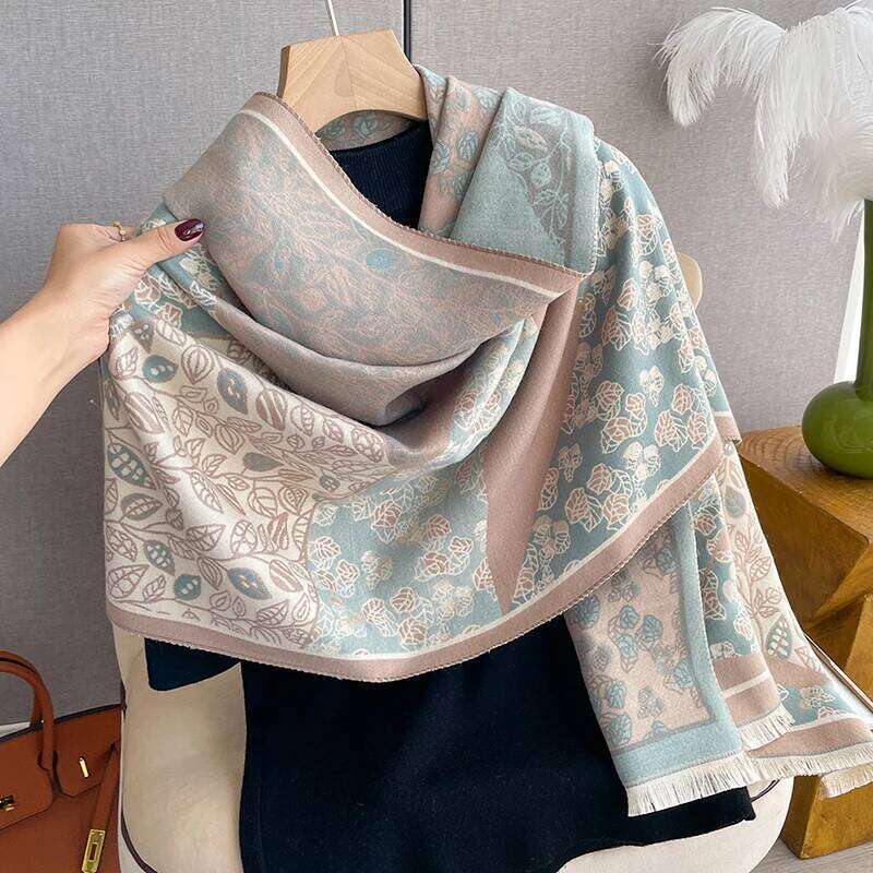 Luxury Cashmere Fallen leaves Scarf Winter Women Pashmina Shawls Warm Blanket Wraps Female Foulard Bandana Thick Scarves Hijab Z260226