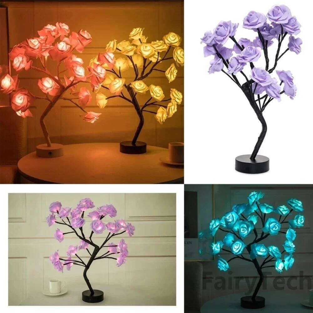LED Rose Flower Table Lamp USB Christmas Tree Fairy Night Lights Party Wedding Bedroom Decoration Mother's Day Gift Z260227