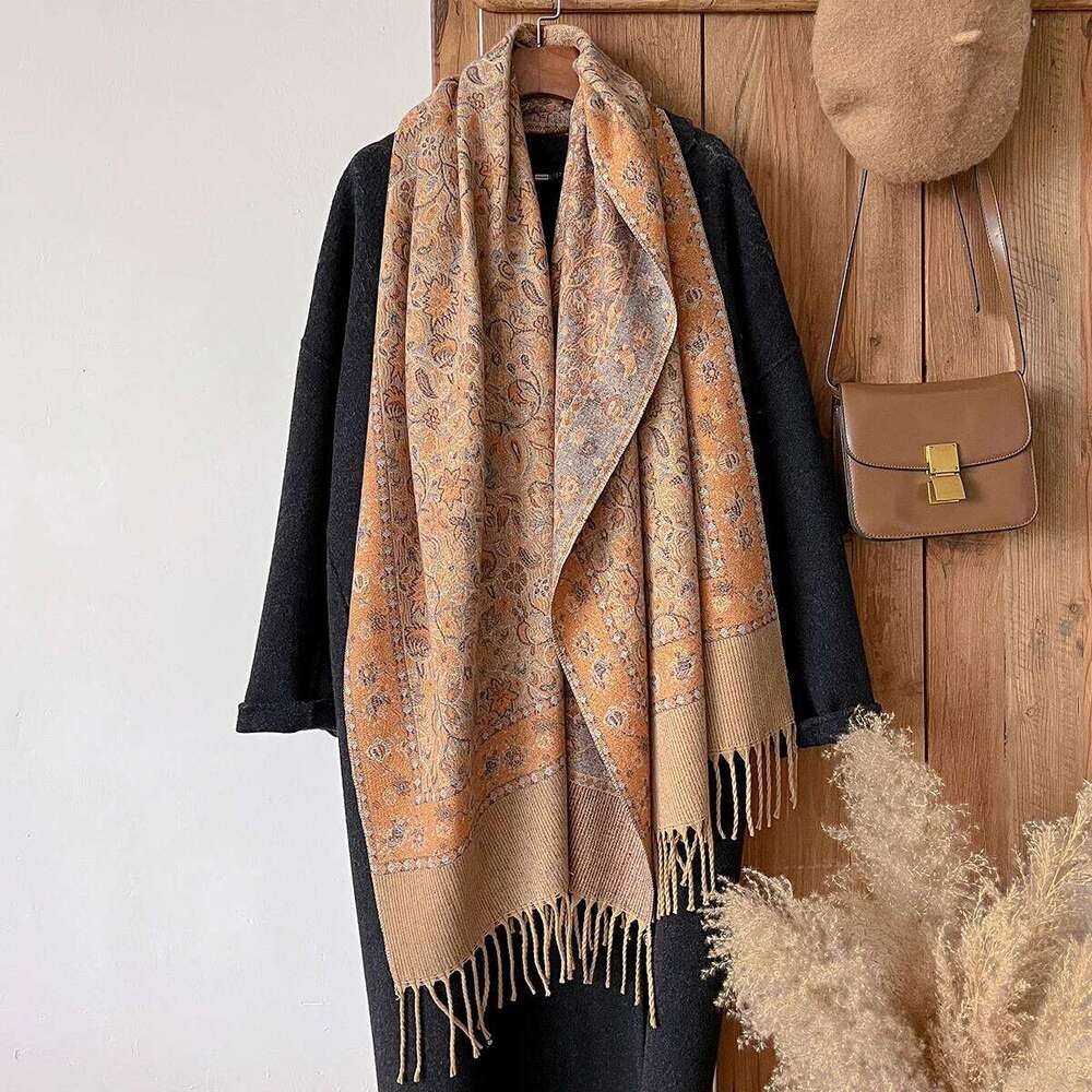 Women Winter Fashionable Tassel Shawl Thickened Imitation Cashmere Scarves Ethnic Style Warm Blanket Cape Headscarf Scarf Z260226