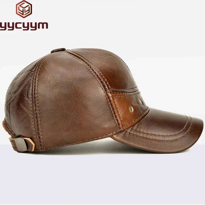 New 2025 Man High Quality Real Leather Baseball Caps Male Casual Cowhide Belt Ear Warm 56-60cm Adjustable Sprot Flight Hats Z260226