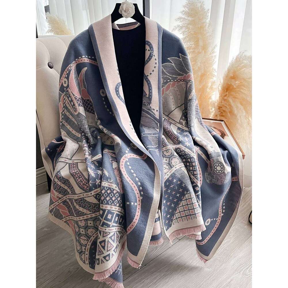 Elegant Horse Print Pashmina Shawl Wrap for Women Luxury Cashmere Scarf Thick Warm Autumn Winter Blanket Stole Long Design Z260226