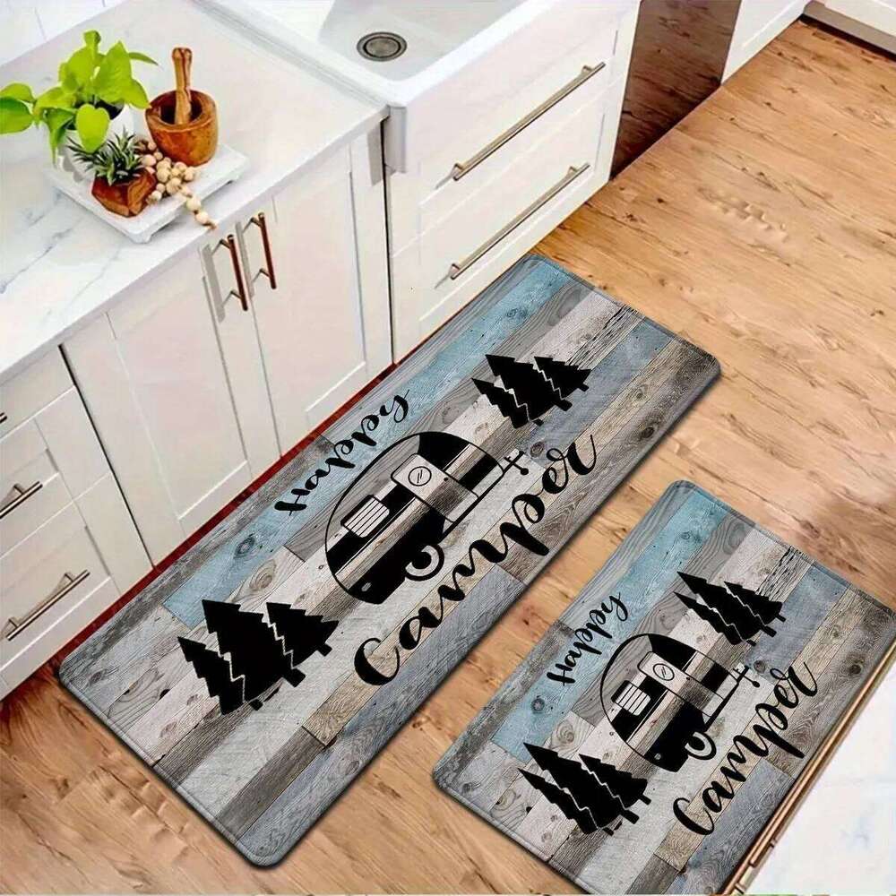1/2pc VIKAMA Wood-Grain Imitation Wood Camping Car Pattern Rug, Kitchen, Bathroom, Entrance Carpet Of The Foyer, Anti-Slip, Soft H260226
