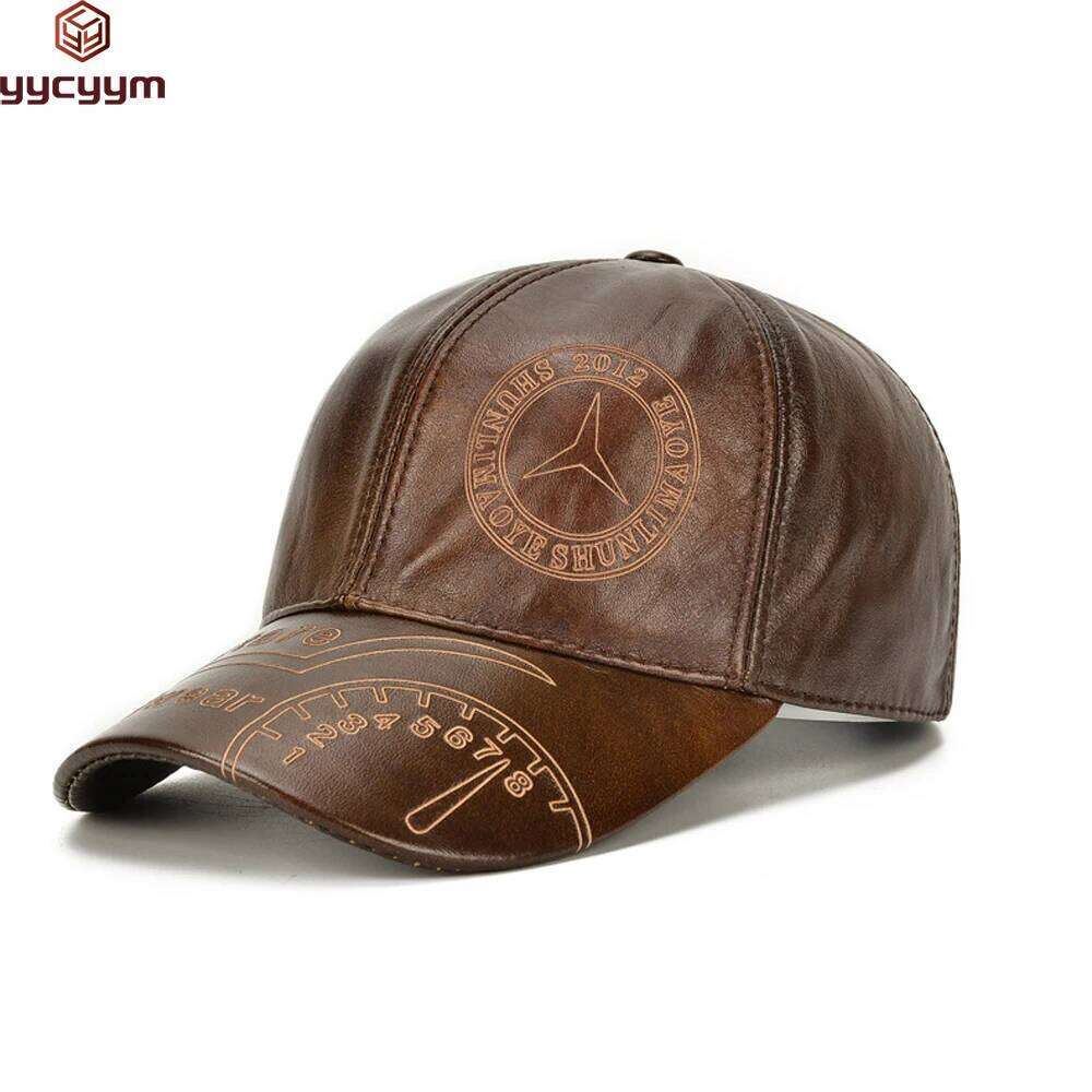 Fashion Men Genuine Baseball Cap Casual Hat Autumn Winter Real Cowhide Leather Ear Protection Caps Z260226
