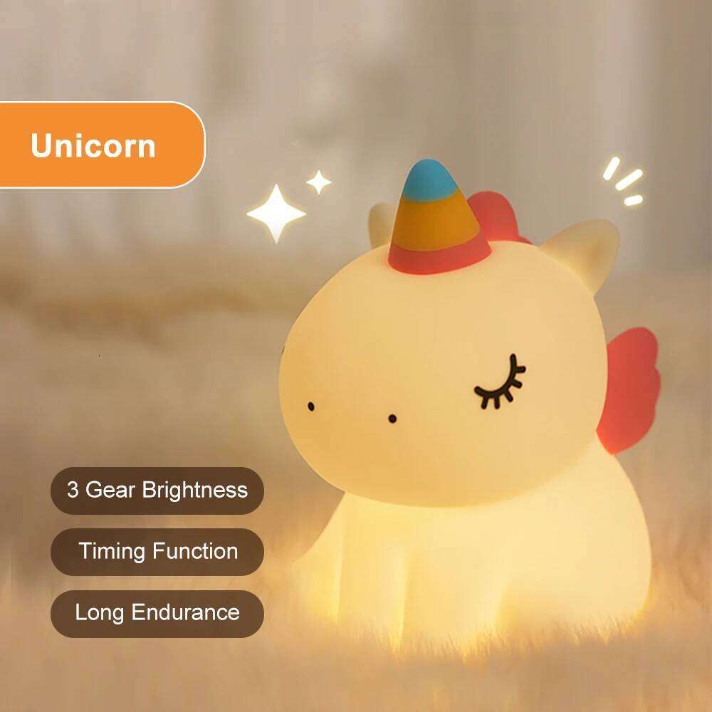 unicorn Cute Silicone LED Light For Kids children USB Rechargeable Cartoon Animal bedroom decor Touch Night Lamp for gifts Z260227