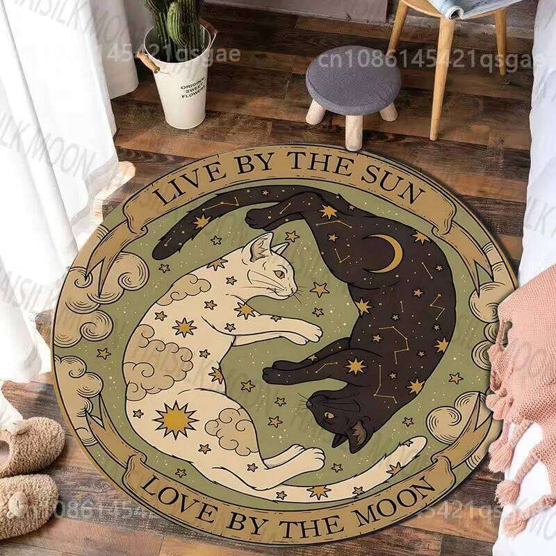 1PC Retro Tarot Cat Print Round Bedroom Living Room Doormat Sofa Table Home Decor Area Rug Floor Mat for Gifts H260226