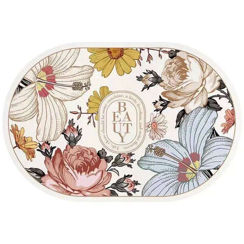VIKAMA 40X60CM Oval Crystal Velvet Carpet Garden Flower Style Bathroom Toilet Living Room Door Non-Slip Mat H260226