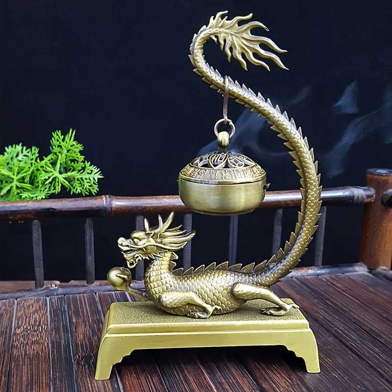 Dragon Incense Burner Solid Brass Feng Shui Ornament for Home Aromatherapy & DecorT260227