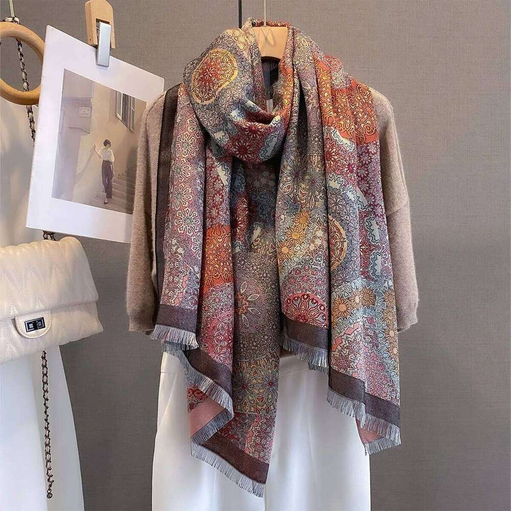 2025 Winter Warm Cashmere Scarf for Women Jacquard Print Pashmina Shawl Wrap Neckerchief Female Bufanda Echarpe Design Headband Z260226