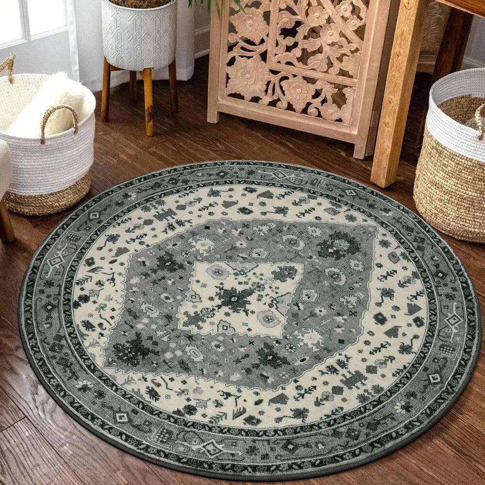 VIKAMA Round Vintage National Style Crystal Velvet Living Room Household Dirt And Wear Resistant Floor Mat H260226