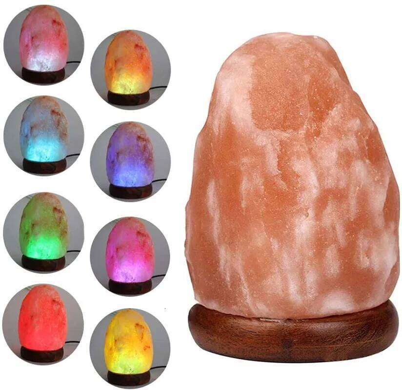 Himalayan 7 Colors USB Wooden Base Health Salt Night Light Table Lamp for Indoor Bedside Lighting Z260227