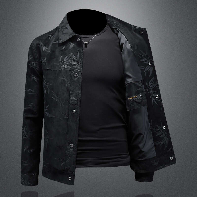 2025 New Men's Turn-Down Collar Jacket, Trendy Fashionable Slim Fit Versatile Motorcycle Leather Coat - view 4