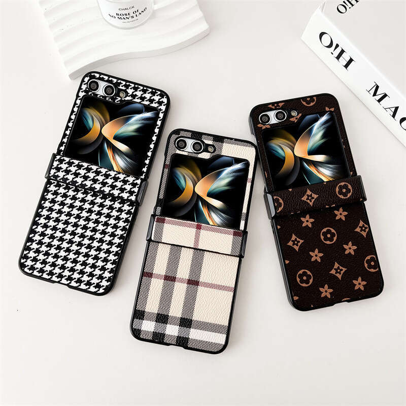 Compatible with Samsung ZFlip6 Phone Case Foldable Screen Plaid Pattern Three-Segment Hinge ZFLIP5/4 Protective Cover ZFLIP3