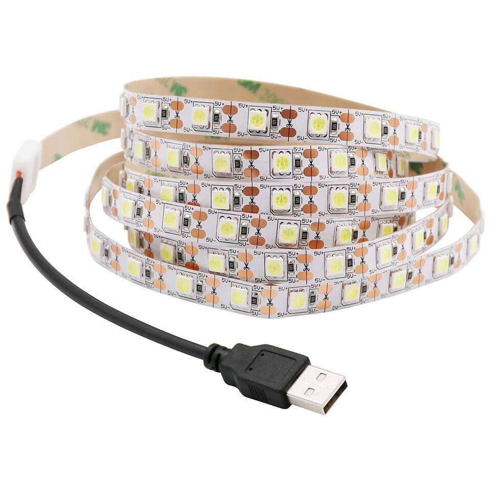 5V LED Strip 5050 Cold white/Warm white TV Background Lighting 60LEDs/m USB Clip Connector 30cm 50cm 1m 2m 3m 4m 5m Set. Z260226